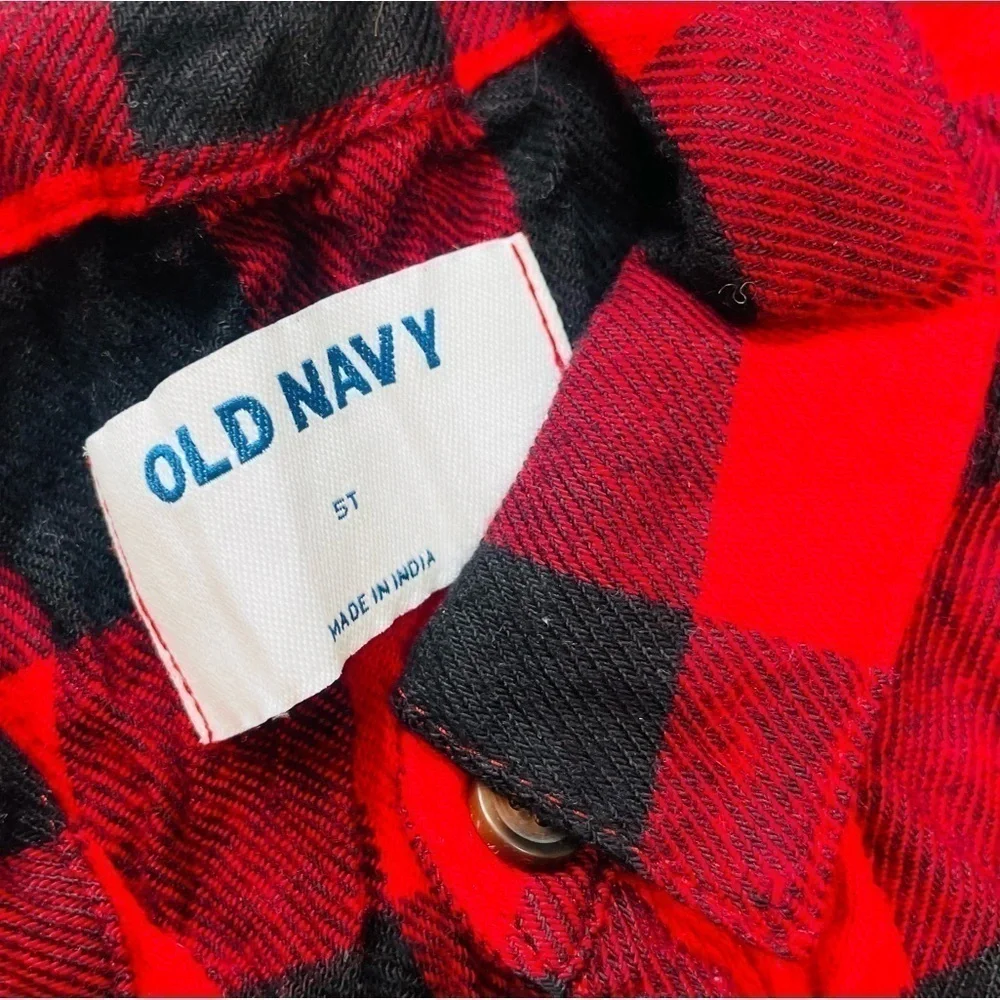 OLD Navy Buffalo Plaid Button Down Flannel Tiered Dress in Red and Black